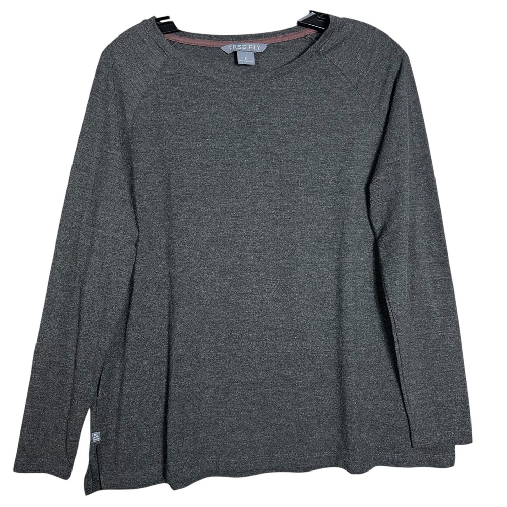 FREE FLY Womens Charcoal Heathered Long Sleeve Top Size S Relaxed Fit bamboo